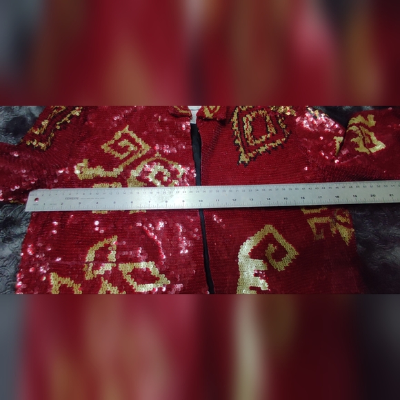 Chicos Red Sequin Open Jacket Holiday Unisex Size 1 - Picture 10 of 16